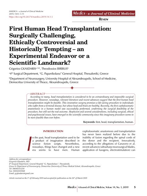 First Human Head Transplantation: Surgically Challenging, .